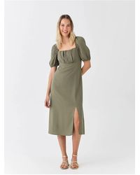 LC Waikiki - Lcw Lässiges Kleid Mit Quadratischem Kragen, Einfarbig, Kurzärmelig, Aus Leinenmischung Für Damen - Lyst