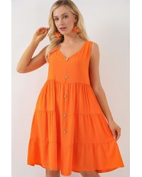 Bigdart - Zero Sleeve Button Short Dress 2571 Für Damen - Lyst