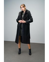 Olcay - Schwarzer Leder-Trenchcoat Abnehmbare Taille Mit Abnehmbarem Kragen Und Gürtel Für Damen - Lyst