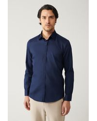 AVVA - Marineblaues Hemd Aus 100 Baumwolle Mit Klassischem Kragen Aus Satin B 002002 Für Herren - Lyst