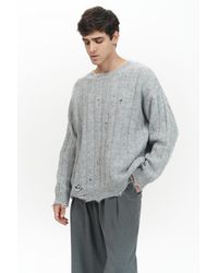 MAİ COLLECTİON - Grauer Strickpullover Von Vincent Mit Zerrissenem Detail Für Herren - Lyst