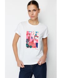 Trendyol - Es strick-t-shirt aus 100 % baumwolle mit querformat und regulärer/normaler passform - Lyst