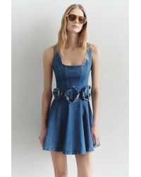 Trendyol - Minikleid Aus Denim Mit Volant-Trägern – Blaue Rose Mit Details, Limitierte Auflage Für Damen - Lyst