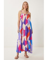 Happiness İstanbul - Orangefarbenes, Lila, Gemustertes Sommer-Webkleid Für Damen - Lyst