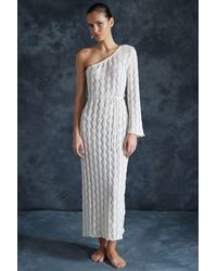 Trendyol - Beigefarbenes One-Shoulder-Strandkleid Im Trikot-Look Mit Gürtel Für Damen - Lyst