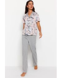 Trendyol - Es pyjama-set aus strick mit blumenmuster, 100 % baumwolle, - Lyst