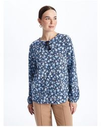 LC Waikiki - Gemusterte Bluse Mit Langen Ärmeln Und Bindekragen Für Damen - Lyst