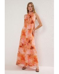 Trendyol - Abstrakt Gemustertes, Gefüttertes, Gewebtes Chiffon-Langes, Stilvolles Abendkleid Für Den Abschlussball Für Damen - Lyst