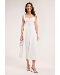 Trendyol - Weißes, Gewebtes Midi-Abendkleid Mit A-Linien-Trägern Und Schnürung, Stilvolles Abendkleid, Abschlussballkleid Für Damen - Lyst