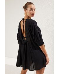 Trendyol - Schwarzes, Gerades, Normales Midi-Kleid Aus 100 Baumwolle Mit Gewebter Spitze Für Damen - Lyst