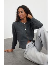 Trendyol - Dunkelgraue Basic-Jacke Mit Knöpfen Im Look Einer Weichen, Strukturierten Strickjacke Für Damen - Lyst