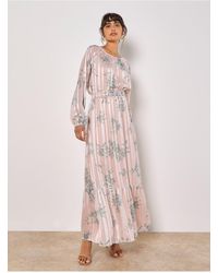 Apricot - Silhouette Floral Satin Schimmer Maxi Kleid Für Damen - Lyst