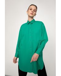 Defacto - Langärmliges, gewebtes popeline-hemd mit normaler passform und tunika aus 100 % baumwolle - l/xl - Lyst