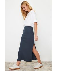Trendyol - Hellanthrazitfarbener, Taillierter, Gerippter, Flexibler Maxi-Strickrock Mit Schlitzdetails Und Hoher Taille Für Damen - Lyst