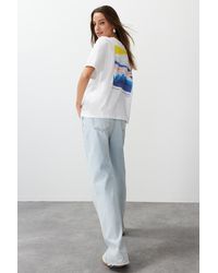 Trendyol - Es, bedrucktes premium-strick-t-shirt aus 100 % baumwolle mit entspannter/bequemer passform - Lyst