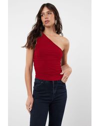 Trendyol - Rote, Dehnbare, Sitzende One-Shoulder-Bluse Mit Kordelzug Und Detailliertem, Körperbetontem Für Damen - Lyst