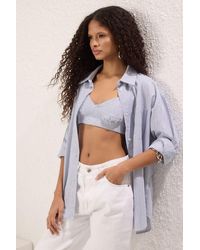 Trendyol - Gestreiftes Oversize-Hemd Im Leinen-Look Für Damen - Lyst