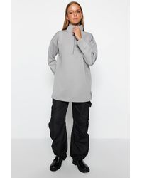 Trendyol - Es, schlicht gestricktes taucher-/scuba-sweatshirt mit reißverschluss und detailliertem ausschnitt - Lyst