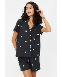 Trendyol - Es, gestricktes pyjama-set mit hemd und shorts aus 100 % baumwolle mit herzmuster - Lyst