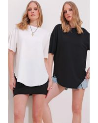 Trend Alaçatı Stili - Weißes T-Shirt Aus Modal Mit Rundhalsausschnitt Und Ovalem Schnitt, 2Er-Pack Für Damen - Lyst
