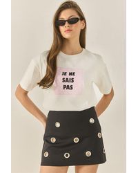 Bianco Lucci - T-Shirt Mit Rundhalsausschnitt Und Kurzen Ärmeln Aus Bedruckter Baumwolle 5447 Für Damen - Lyst