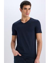 Defacto - 100 Baumwolle Slim Fit Slim Fit V-Ausschnitt Basic Solid Kurzarm T-Shirt M7668Az25Sp Für Herren - Lyst