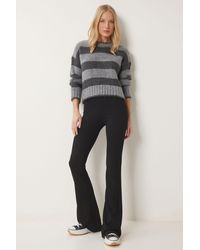 Happiness İstanbul - Schwarze Strickleggings Mit Hoher Taille Und Ausgestelltem Bein Für Damen - Lyst