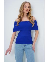 Trend Alaçatı Stili - Ärmellose Strickbluse Mit Sax-Madonna-Ausschnitt Für Damen - Lyst