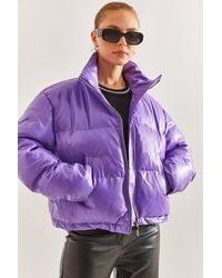 Bianco Lucci - Puffermantel Aus Leder Mit Judge-Kragen Für Damen - Lyst