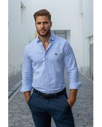 Trendyol - Blaues Oxford-Smart-Shirt Mit Regulärer Passform Und Stickerei-Detail, Leicht Zu Bügeln, Für Herren - Lyst