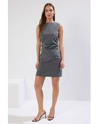 Trendyol - Graues, Gerades, Körperbetontes Mini-Drapier-Detail-Webkleid Für Damen - Lyst