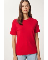 Happiness İstanbul - Basic-Strick-T-Shirt Aus Roter Baumwolle Für Damen - Lyst