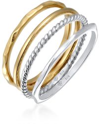 Elli Jewelry - Ring bicolor stapelbar 4er set 925 sterling silber vergoldet - Lyst