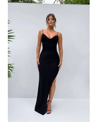 Deafox - Schwarzes, Tief Ausgeschnittenes, Geschlitztes Kleid Aus Sandy-Stoff Für Damen - Lyst