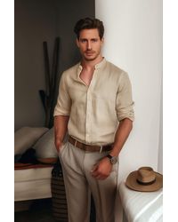 Trendyol - Bequemes Hemd Im Leinen-Look Mit Schmaler Passform Und Vorherrschendem Kragen Für Herren - Lyst