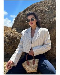 My Blog - Stein Gestreifte Crop-Leinenjacke 7252 Für Damen - Lyst