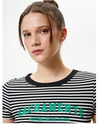 Koton - Bedrucktes Crop T-Shirt Kurzarm Rundhals Slim Fit Gerippt Für Damen - Lyst