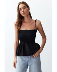 Trendyol - Schwarze Baumwoll-Popeline-Strickbluse Mit Detaillierten Trägern Und Gips-Stretch-Strickbluse Für Damen - Lyst