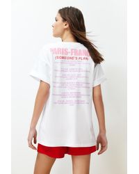 Trendyol - Es, übergroßes/weites t-shirt aus 100 % baumwolle mit aufdruck vorne und hinten aus strick - Lyst