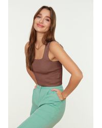 Trendyol - Braune Crop-Bluse Mit Dicken Trägern Für Damen - Lyst