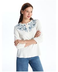 LC Waikiki - Langärmlige Bluse Mit Rundhalsausschnitt Und Blumenmuster Für Damen - Lyst