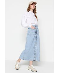 Trendyol - Heller denim-jeansrock mit doppelter tasche und hoher taille - Lyst