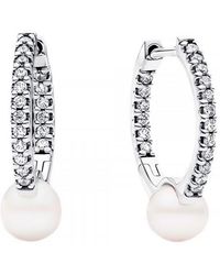 PANDORA - Orecchini A Cerchio Con Perle Coltivate D'Acqua Dolce E Pavé 293171C01 - Lyst