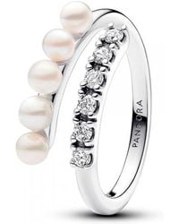 PANDORA - Offener Ring Mit Süßwasser-Zuchtperlen Und Pavé 193145C01 - Lyst