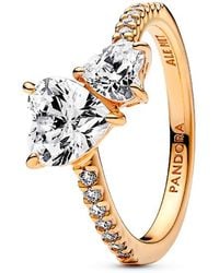 PANDORA - Ring Mit 14-Karätiger Goldbeschichtung, Doppelbrillant-Herz 161198C01 - Lyst