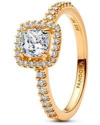 PANDORA - Glänzender, Quadratischer, Transparenter Halo-Ring 163555C01 - Lyst
