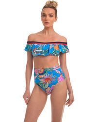 Trina Turk Tahiti Tropical Off The Shoulder Bandeau - Multi / 14 - Blue