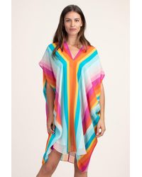 Trina Turk Getaway Stripe V-neck 34 Sleeve Silk Caftan Dress - Multicolor