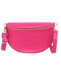 MSH - Italian Leather Large Half Moon Crossbody Bag Pink Black/ Pink/black - Lyst