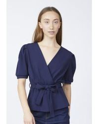 Sisters Point - Nasa Puff Sleeve Blouse Navy L - Lyst